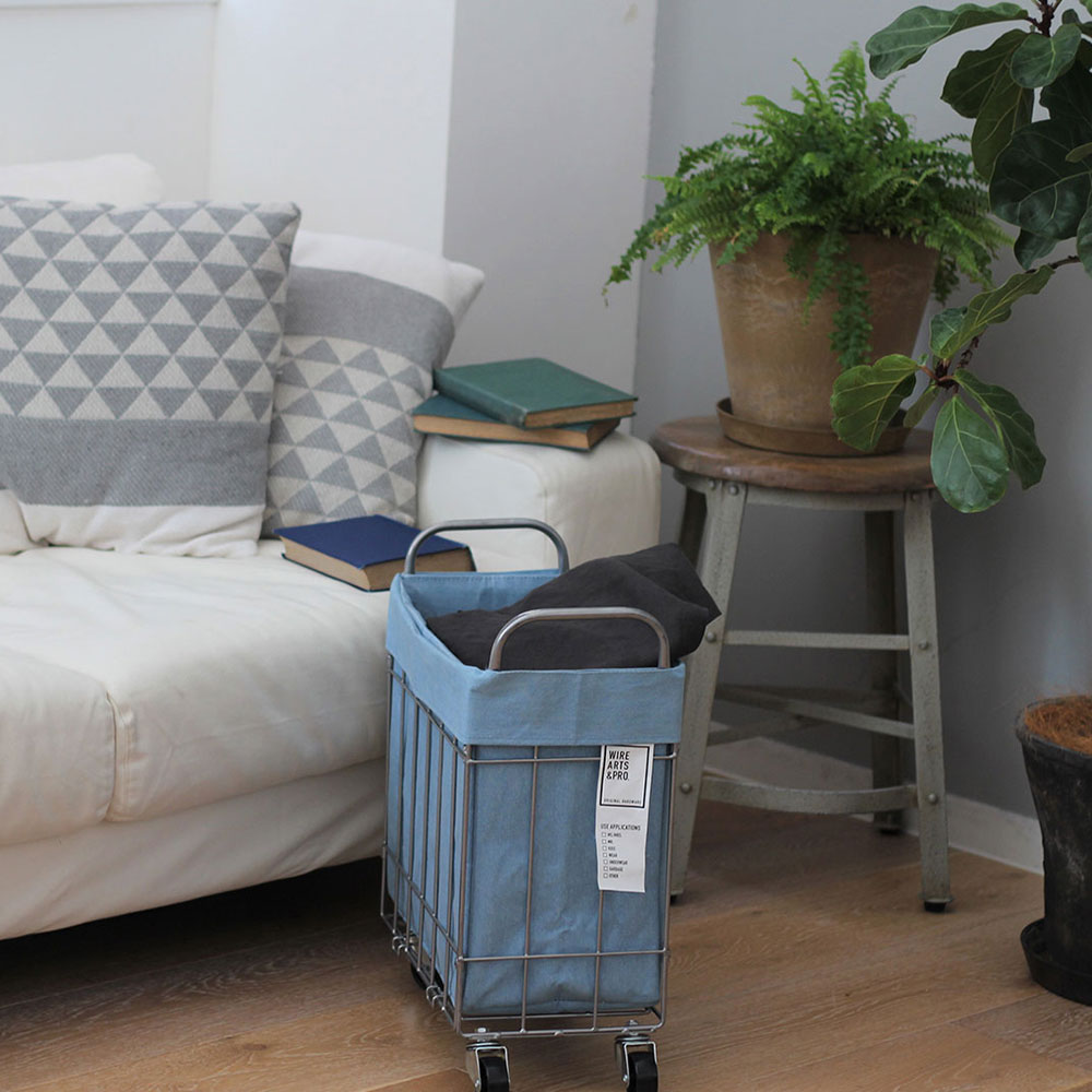 003269 DENIM FOLDING LAUNDRY SQUARE BASKET with CASTER 28L / SLIM