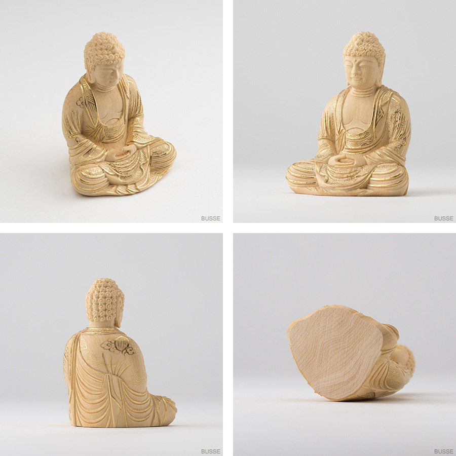 仏像 釈迦如来 座像 柘植製/ツゲ 丸座 2寸 金泥書 曹洞宗・臨済宗