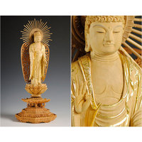 白檀材・甘くさわやかな香り】【仏像・ご本尊】【水晶眼入り・切金】立