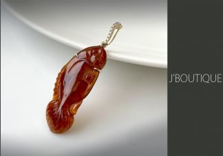 ミャンマー産天然無処理翡翠 金魚 吉祥 ジュエリー ペンダント 紅翡 冰