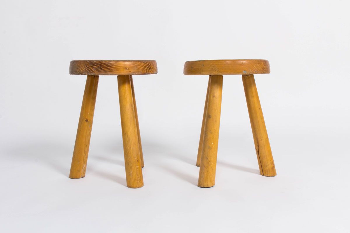Vintage stools in wood by Charlotte Perriand