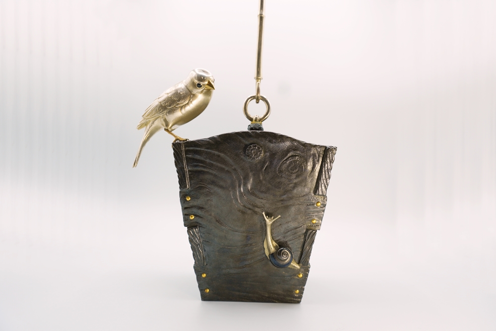 川和暁雲 純銀 朧銀 象嵌 釣瓶花器 | 明治工芸・明治金工の販売専門店