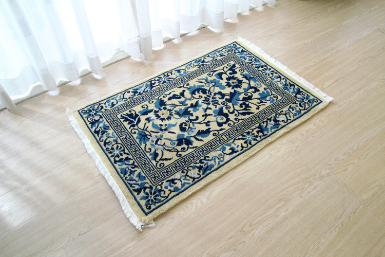甘粛緞通 高級手織りウール緞通 ＃YASL868 BE 62×91cm | ラグマット