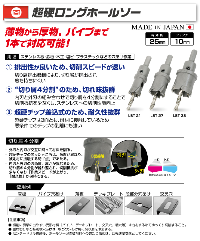 LST-25 超硬ロングホールソー φ25mm｜電設工具のメーカー。（株