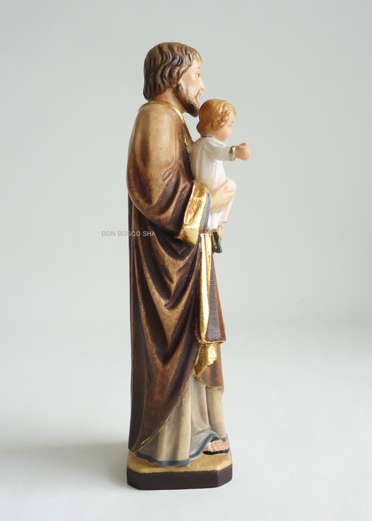 木彫り 聖ヨセフと幼子イエス像 カラー 約12cm - ドン・ボスコ社