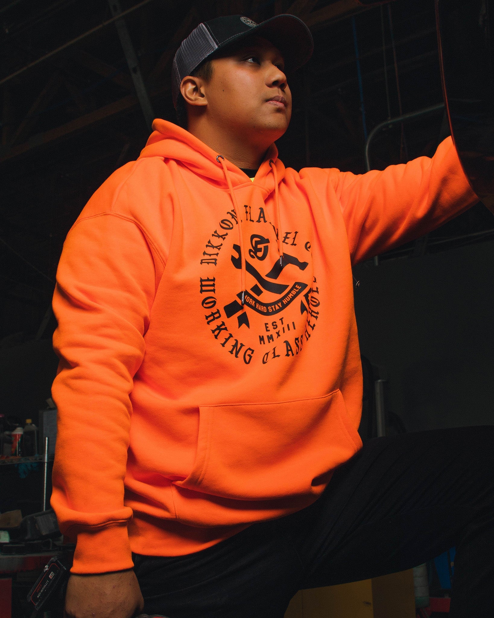 Men's Working Class Heroes Hi-Vis Pullover Hoodie - Orange