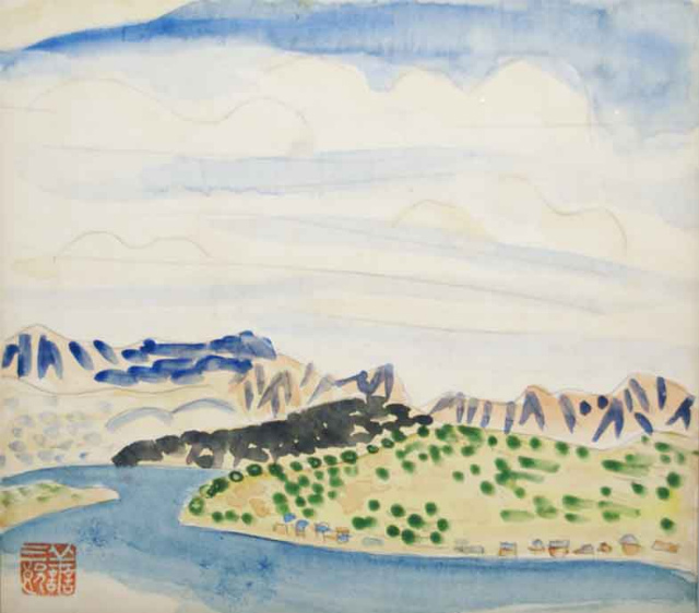 児島善三郎水彩色紙「風景」 - えびな書店オンラインギャラリー