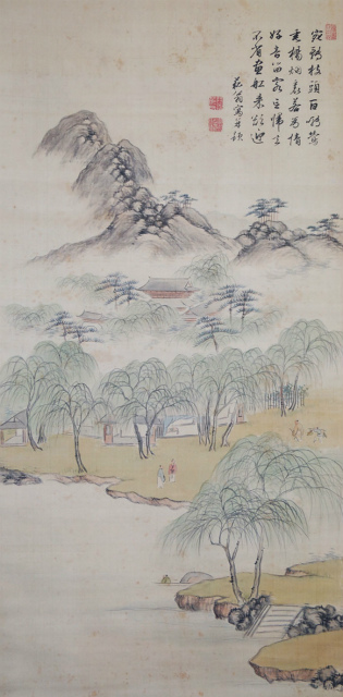 貫名菘翁画賛幅「柳林春興山水図」 - えびな書店オンラインギャラリー