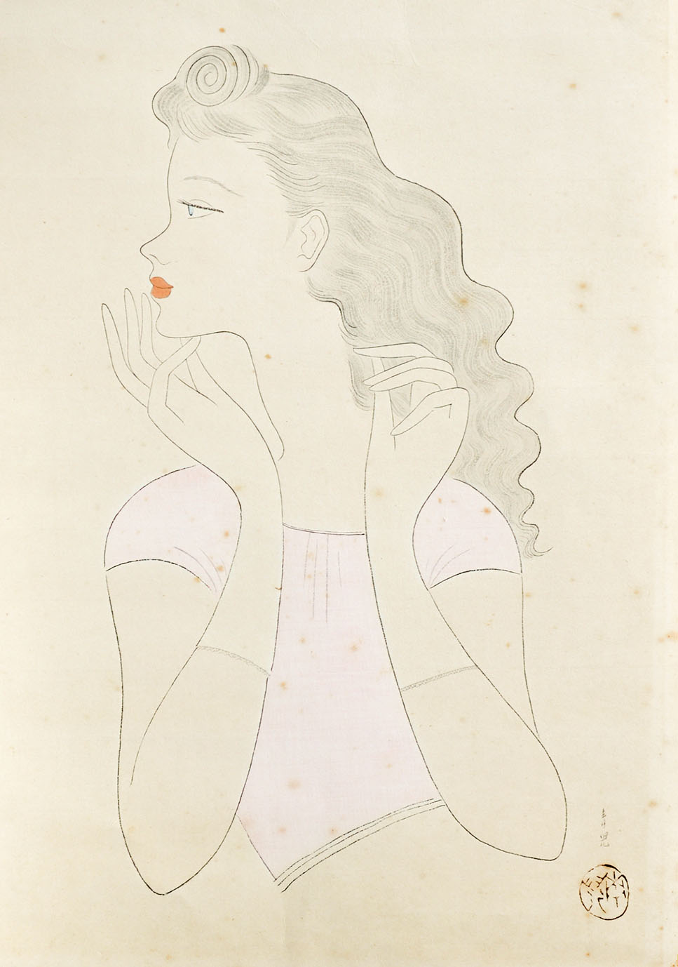 東郷青児木版画「横顔の婦人」 - えびな書店オンラインギャラリー