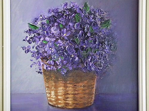 可憐なスミレの油絵 - 薔薇と天使のアンティーク