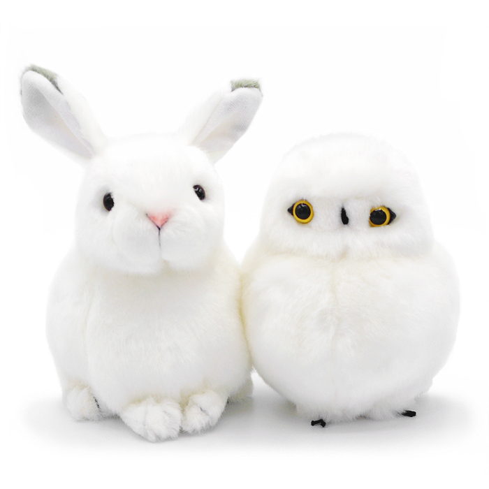オルゴールぬいぐるみ 雪うさぎ＆シロフクロウ ペア ｜祝電・弔電
