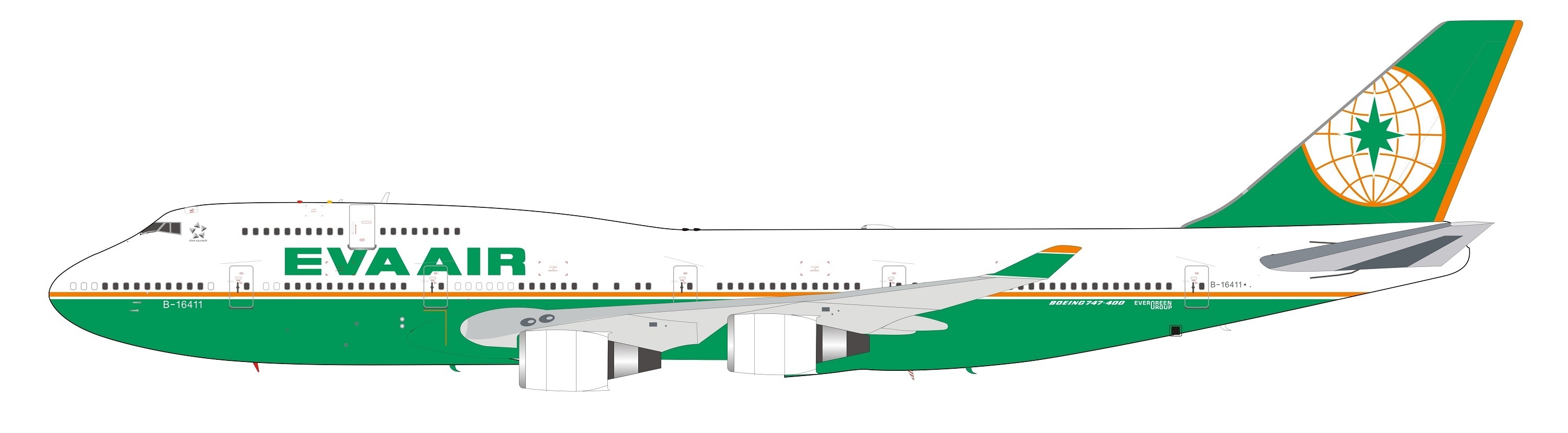 EVA Air Boeing 747-400 B-16411 InFlight stand IF744EVA004 scale 1