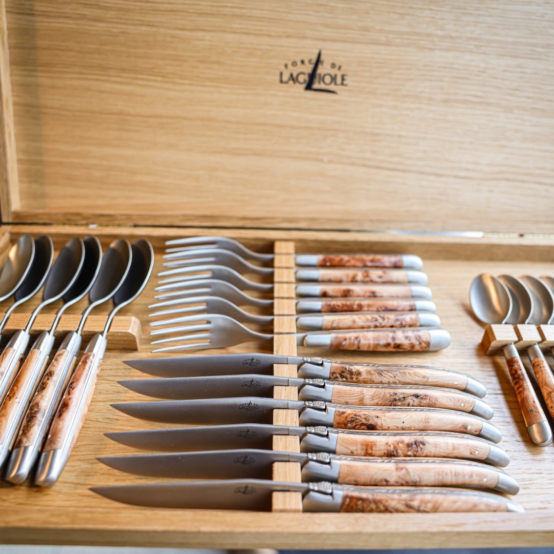 Laguiole 24 Piece Cutlery Set Juniper Wood - Satin Finish - Forge