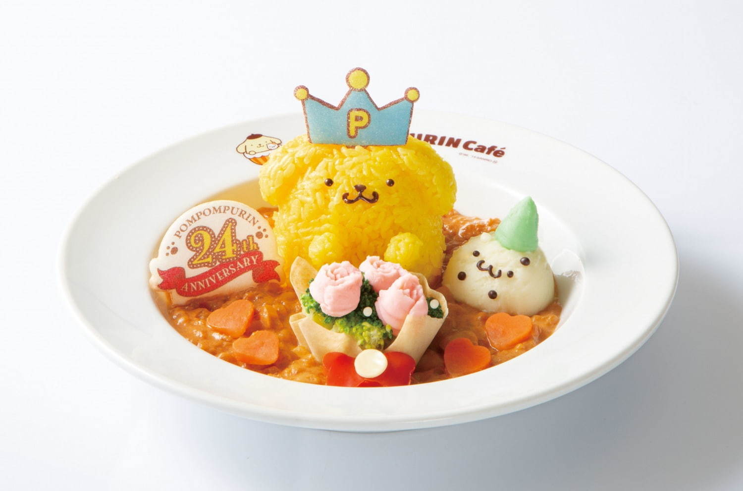 ポムポムプリンカフェ」の限定メニュー、花束やハートを飾ったビスクや