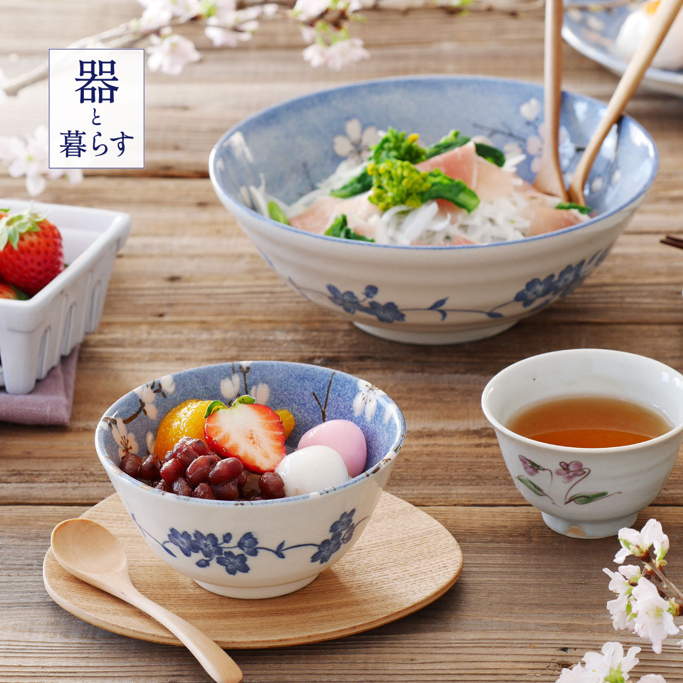 青空いっぱいに富士桜の器 麺鉢と茶碗のセット｜FELISSIMO PARTNERS