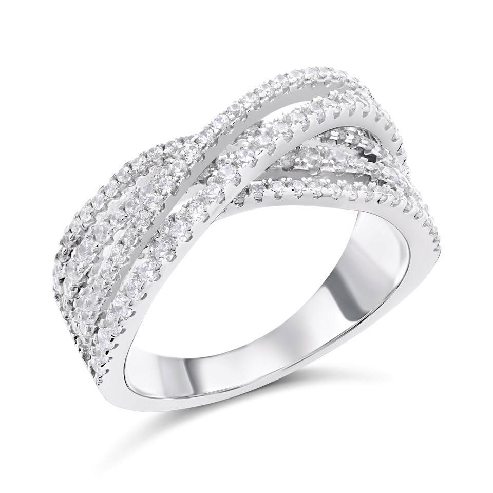 Silver Cubic Zirconia Crossover Ring - F6052 | F.Hinds Jewellers