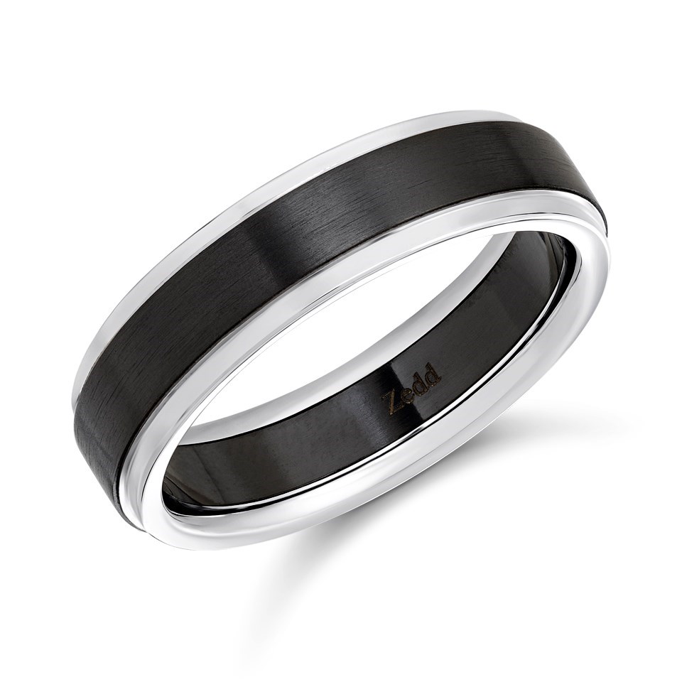 6mm Matt Zirconium And Silver Ring - R4911 | F.Hinds Jewellers