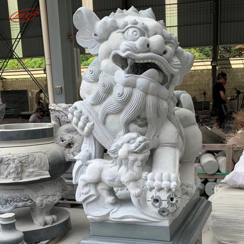 做旧石雕石狮子看门大理石石狮子寺庙景区门口摆放石雕石狮MXFSD-DW2413