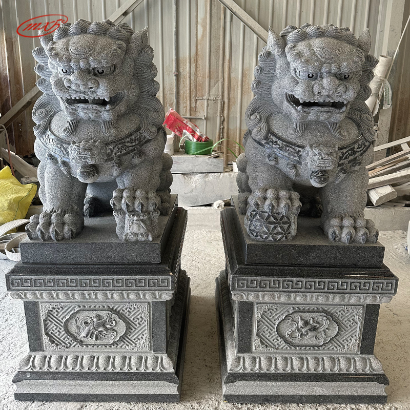 做旧石雕石狮子看门大理石石狮子寺庙景区门口摆放石雕石狮MXFSD-DW2413