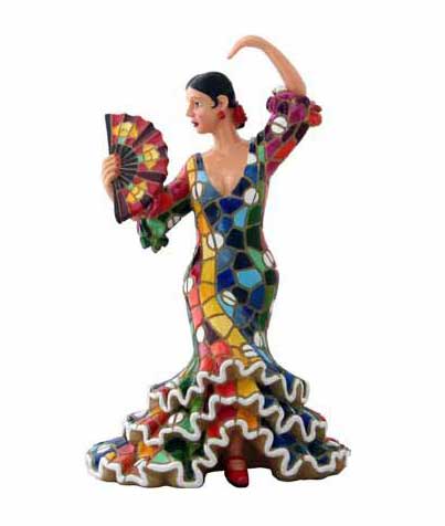 モザイク風フラメンコダンサー 扇子付き - 17cm | FlamencoExport