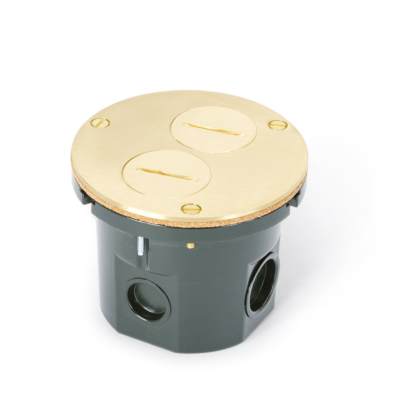 Lew 812-DA-SP-B Round Flush Floor Box, Duplex, Screw Plugs, Brass