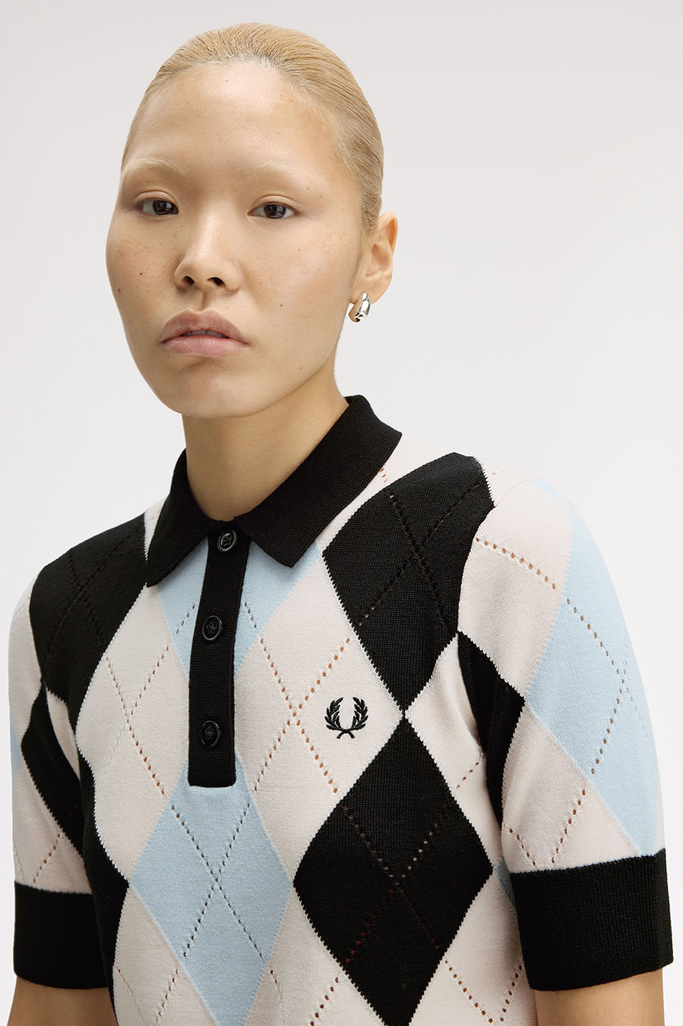 Argyle Pointelle Knitted Polo Shirt(10 R33：SILKY PEACH): | FRED