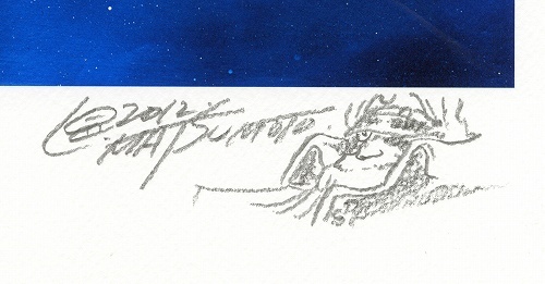 松本零士オリジナル版画「帰還」（リマーク入り＆直筆サイン色紙付き