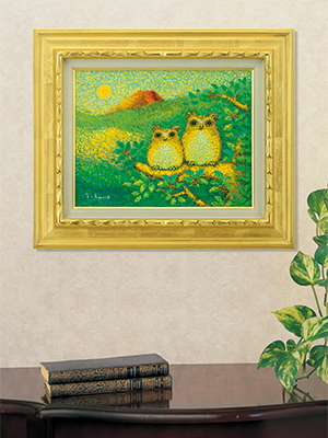 黄金のふくろうと赤富士 佐野千恵子作油絵 | G-Callショッピング