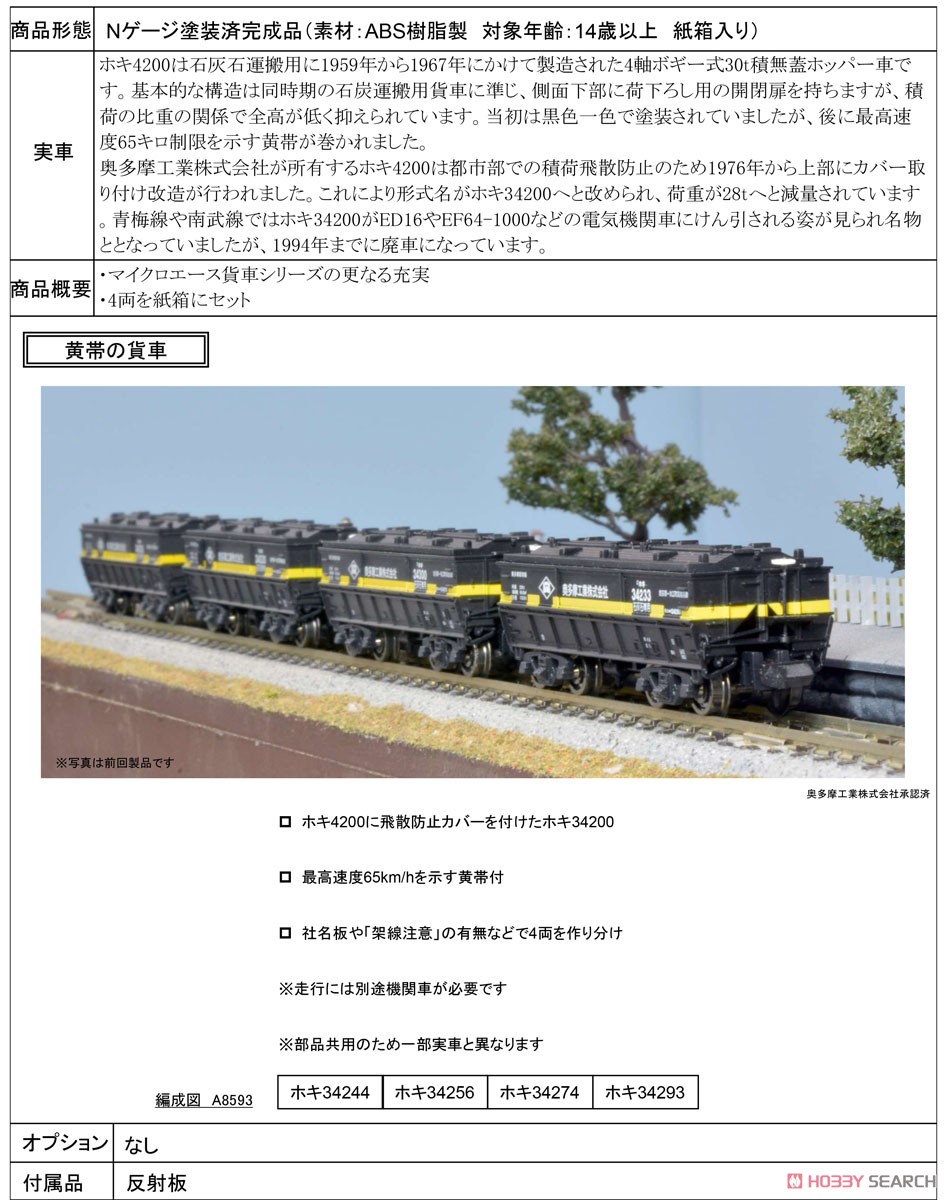 ホキ34200 奥多摩工業 4両セット (4両セット) (鉄道模型) - ホビー