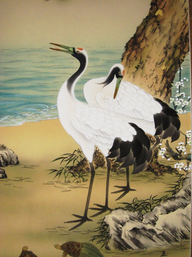 掛け軸 鶴亀◇滝山玉泉（真作・新品）