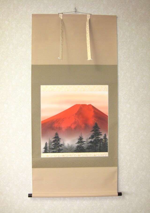 掛け軸 赤富士◇稲垣雅彦（真作・新品）尺八横
