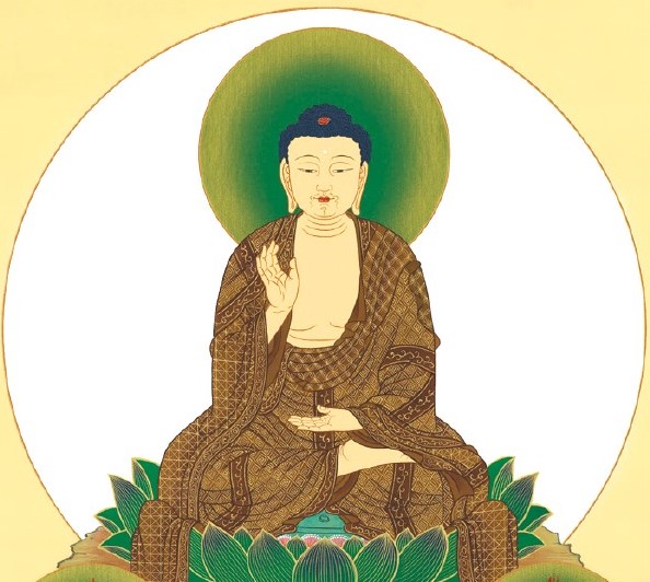 掛け軸 釈迦三尊図 大幅仏画 (複製画・新品) 桐箱・タトウ箱入り