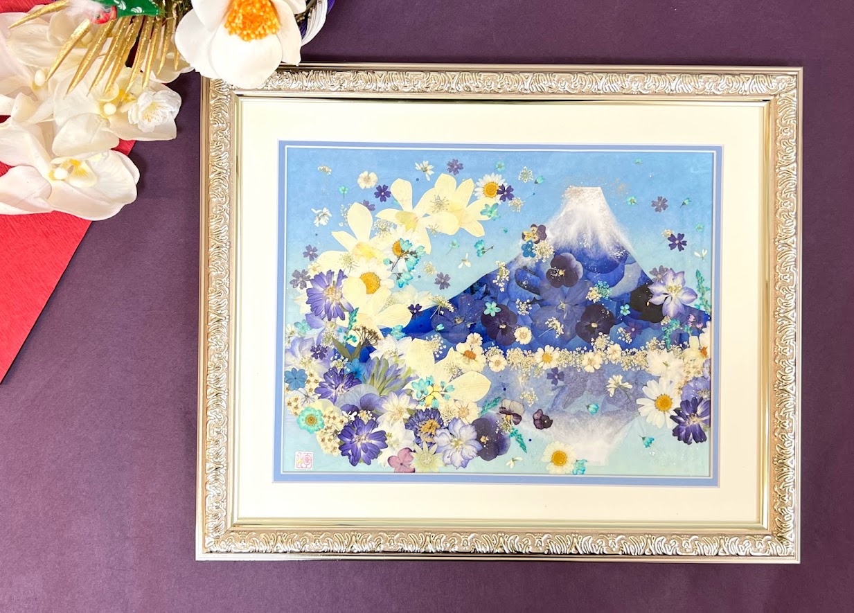 月下美人 押し花 額縁入り 押し花アート 汚れあり 月下美人 押し花