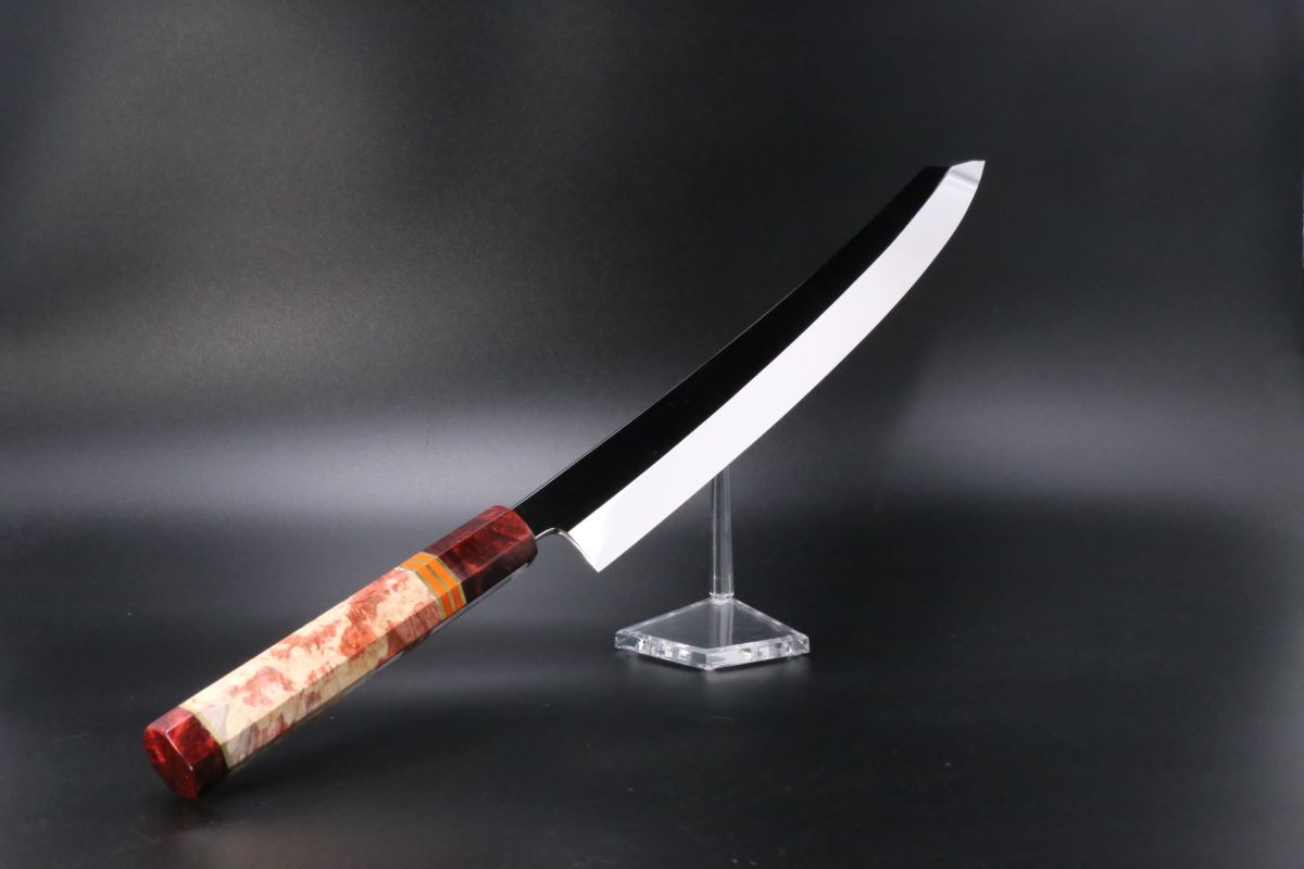 剣型 切付柳刃 V金10号 390mm 全鋼本焼 鏡面仕上げ 中川悟志作-歌舞伎