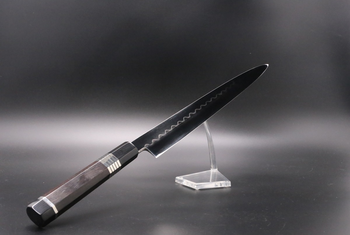 柳刃 白ニ鋼 330mm 水本焼 鏡面 波浮かし刃文 池田美和作（堺北辰