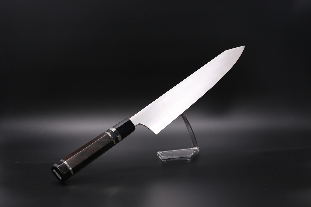 切付和牛刀 薄造り V金10号 360mm 全鋼本焼 八角黒檀柄-歌舞伎ナイフ