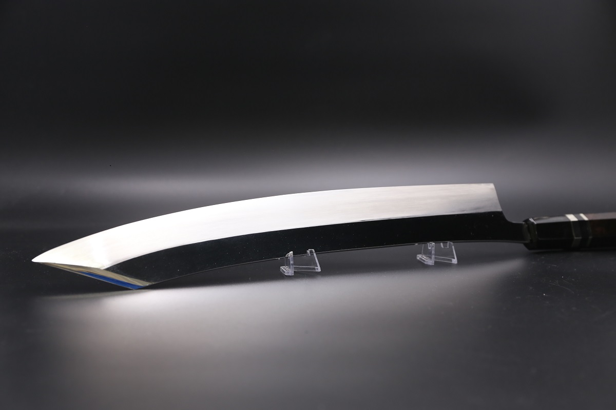 特注 切付柳刃 V金10号 390mm 全鋼本焼 平鏡面 巾広52mm 鬼反り 黒檀柄