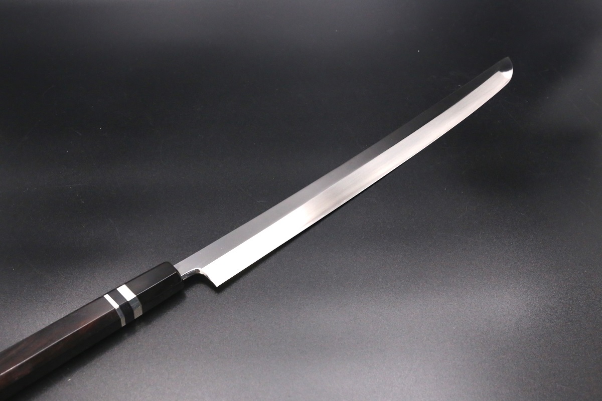 本焼 V金10号鋼 切付 牛刀 27cm 9寸 包丁 右片刃 鏡面 黒檀八角柄 本