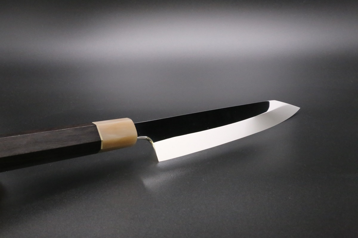 勘所切付 V金10号 210mm 両刃しのぎ有 全鋼本焼 全鏡面 黒檀柄-歌舞伎