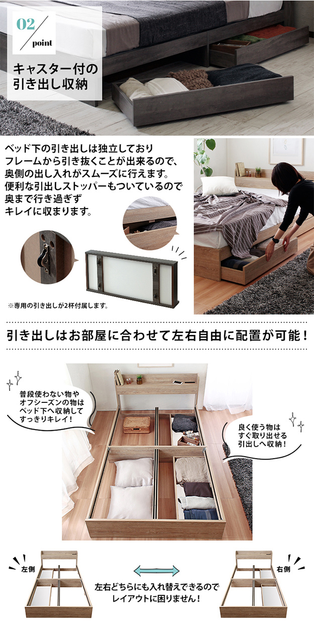 寝具 引出し収納付きベッド Sucre シュクレ グレーマットレスセット S