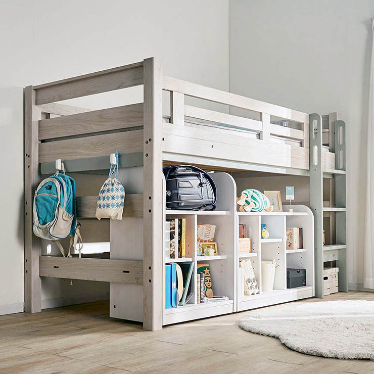宮付き ロフトベッド eeny(イーニー) Low shelf+shelf H135cm 4色対応