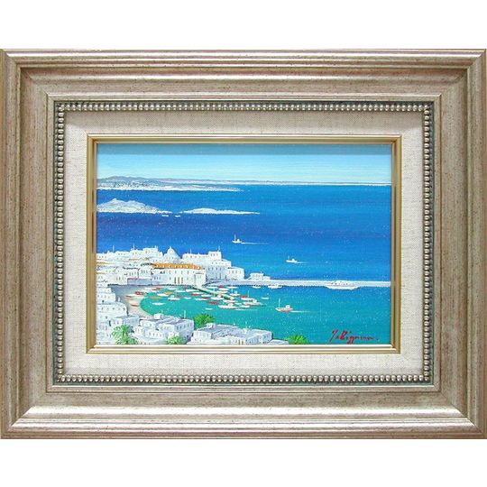 絵画 油絵 青い海のエーゲ海 ミコノス島 （滝川英彦） 送料無料 【海