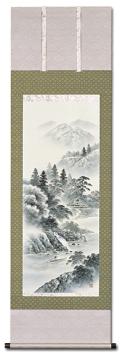 水墨山水 田中翠堂 尺五【肉筆】！ 山水画 - 掛け軸（掛軸）販売通販