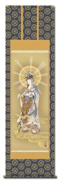 雲上観音 高畠周峰 （暁山会） 尺五 日本製 観音 - 掛け軸（掛軸）販売