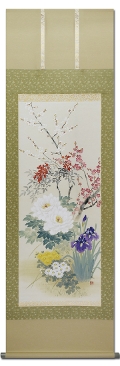 鶴亀 岩田文鳳（尺八立）肉筆！ 開運画 - 掛け軸（掛軸）販売通販なら