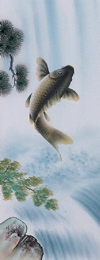 滝登 北村晴方 尺五立 肉筆！ 大特価商品 - 掛け軸（掛軸）販売通販