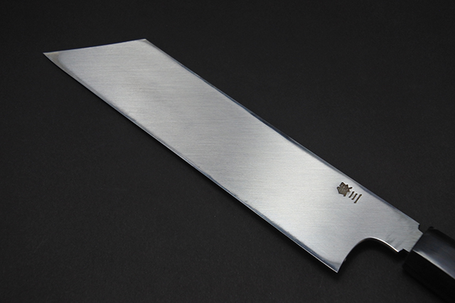 紋三郎】銀三鋼 ステンレス 本霞 刃渡り18cm 6寸むき物包丁 木鞘付き