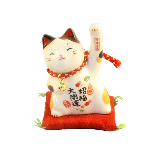 彩絵必勝招福招き猫（鈴付・小）・縁起物 / 京都の人形・こけし・和