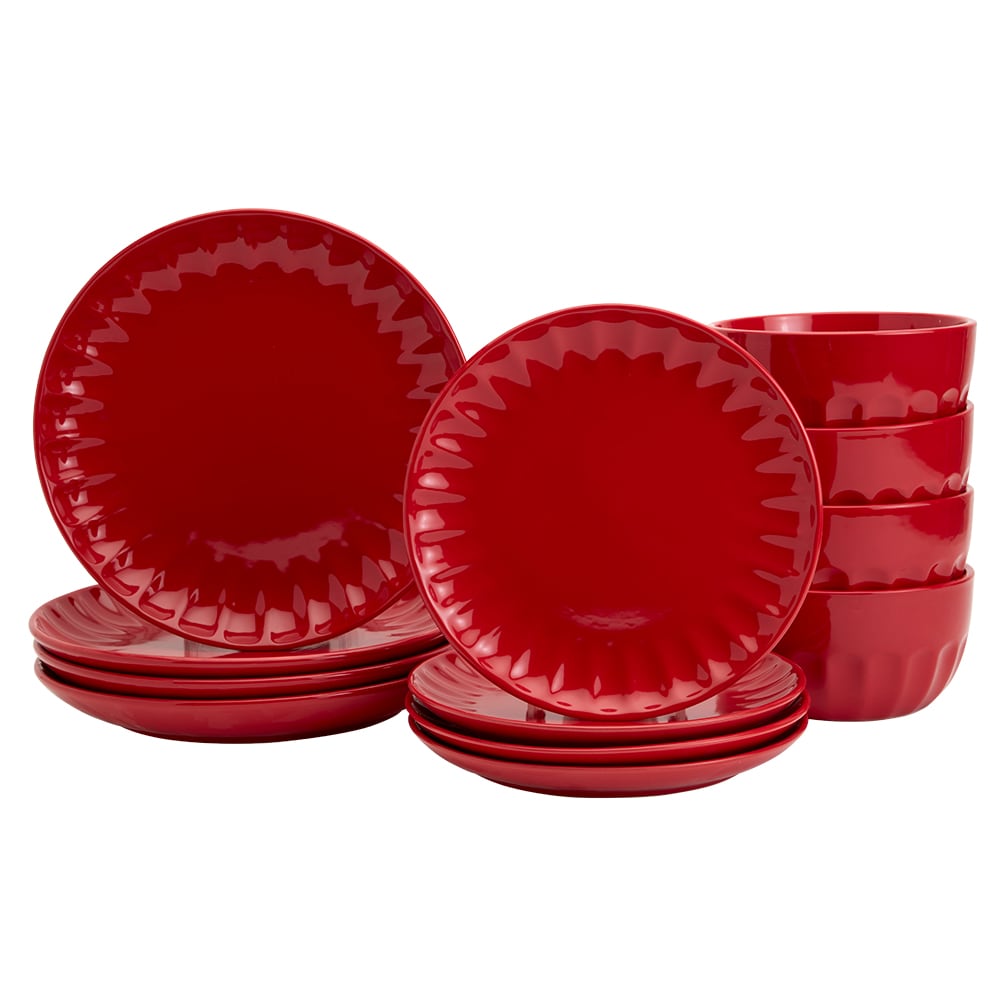 Mason Craft and More Stoneware Cafe Dinnerware Set - Red, 12 pc