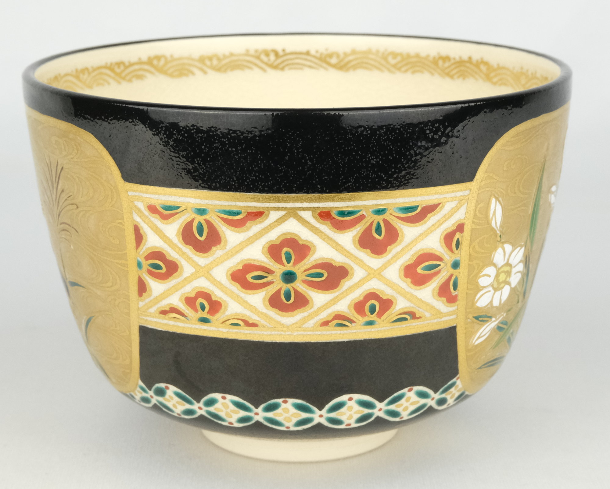 栗山園オンライン通販部 / 【出物】 色絵窓枠水仙桔梗画茶碗 清閑寺窯